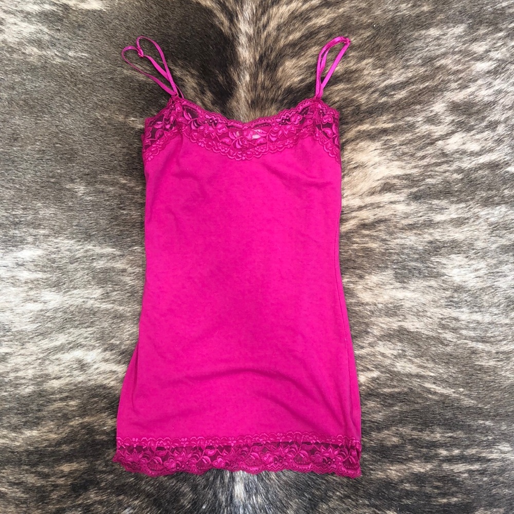 Hot Pink Adjustable Camisole with Lace Size Small